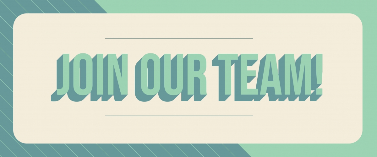 Graphic features "Join Our Team" in block lettering on a striped background.