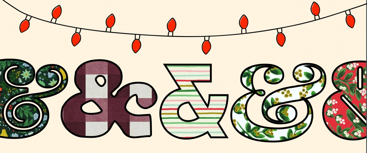 Graphic features a string of holiday lights above a series of ampersands with different patterns.