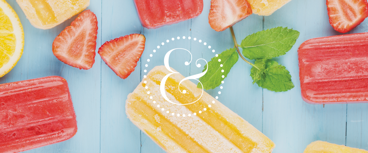 Graphic features the Piper & Gold logo on a blue background of strawberries and red and yellow popsicles.