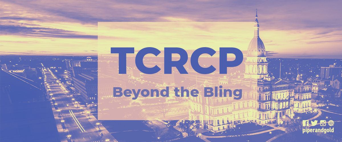 photo of government building with the words "TCRCP Beyond the Bling" in front of it