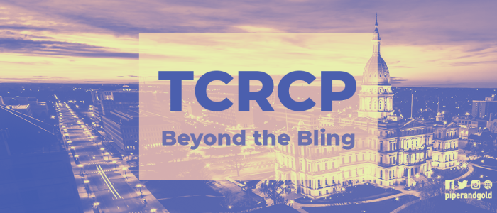 photo of government building with the words "TCRCP Beyond the Bling" in front of it